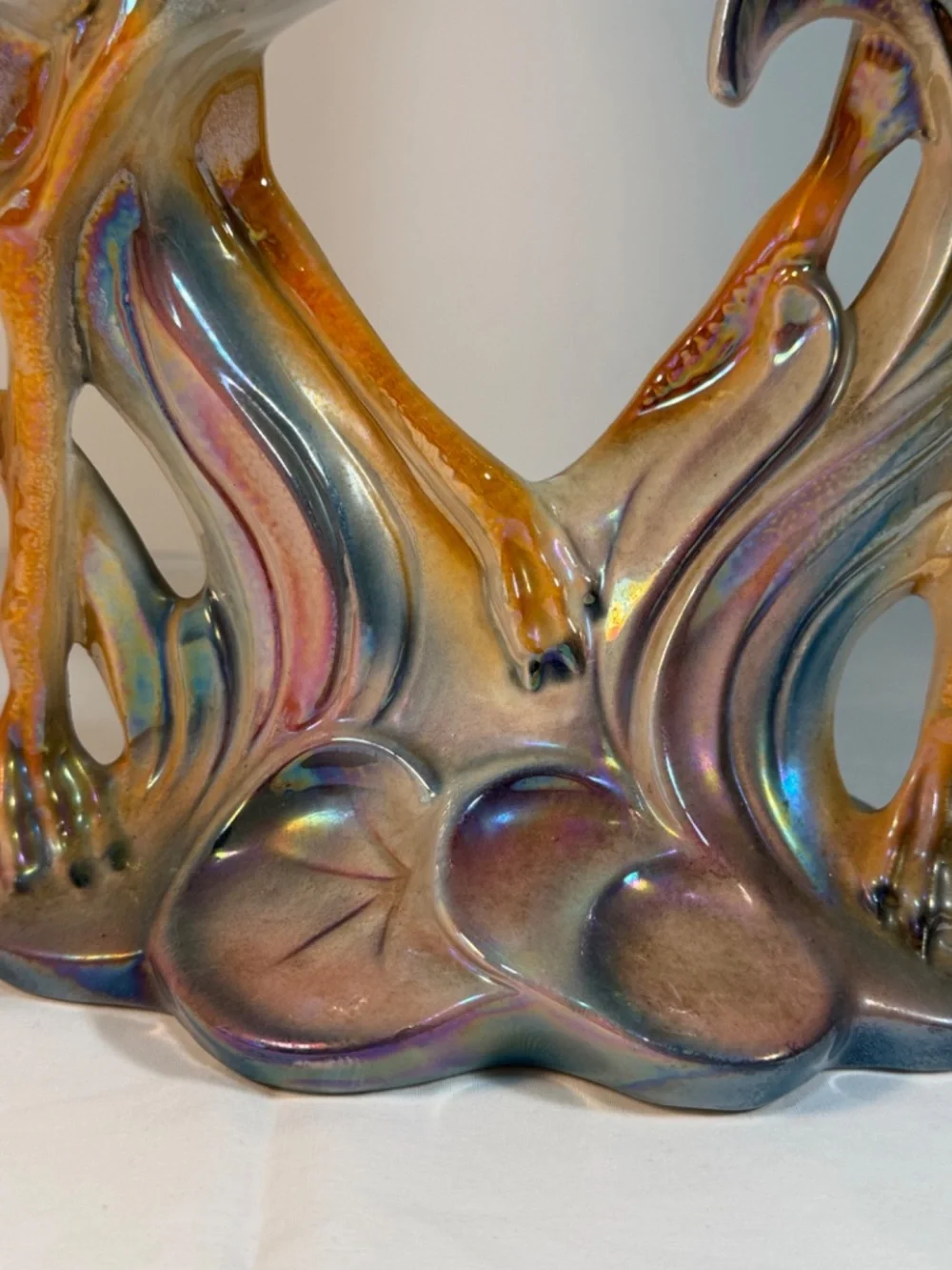 Vintage Large Iridescent Flamingoes Lustreware Double Vase 12.5